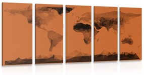 5 μέρη εικόνα χάρτη του κόσμου σε πολυγωνικό στυλ σε πορτοκαλί