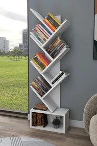 Stewehome Βιβλιοθήκη με 8 ράφια σε ζιγκ ζαγκ σχέδιο (Λευκό) 40x21x140 cm