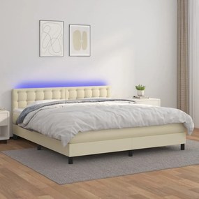 vidaXL Κρεβάτι Boxspring με Στρώμα &amp; LED Κρεμ 180x200 εκ. Συνθ. Δέρμα