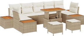 vidaXL Σετ Καναπέ Κήπου με μαξιλάρι 10 pcs Μπεζ Πολυ ράταν