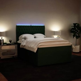 vidaXL Κρεβάτι Boxspring με Στρώμα Σκούρο Πράσινο 140x190εκ. Βελούδινο