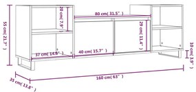 Έπιπλο Τηλεόρασης Γκρι Sonoma 160x35x55 εκ. από Επεξεργ. Ξύλο - Γκρι