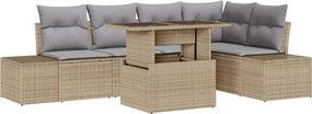 vidaXL Σετ Καναπέ Κήπου με αποθήκευση 6 pcs Μπεζ Πολυ ράταν
