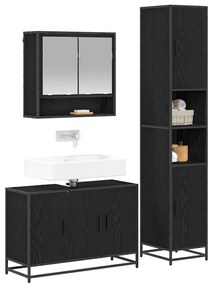 vidaXL Σετ Επίπλων Μπάνιου με ράφι 3 pcs Μαύρη Οξυά Επεξεργασμένο ξύλο