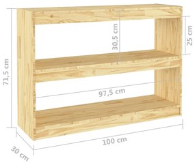 Βιβλιοθήκη/Διαχωριστικό Χώρου 100x30x71,5 εκ. Μασίφ Ξύλο Πεύκου - Καφέ