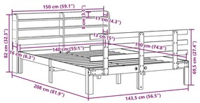 Πλαίσιο Κρεβατιού με Κεφαλάρι 140 x 190 εκ. Μασίφ Πεύκο - Καφέ