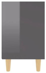Κομοδίνο Γυαλιστερό Γκρι 40 x 30 x 50 εκ. με Μασίφ Ξύλινα Πόδια - Γκρι