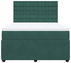 vidaXL Κρεβάτι Boxspring με Στρώμα Σκούρο Πράσινο 140x190εκ. Βελούδινο