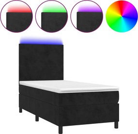 vidaXL Κρεβάτι Boxspring με Στρώμα &amp; LED Μαύρο 90x190 εκ. Βελούδινο