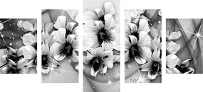 Εικόνα 5 τμημάτων ασπρόμαυρα λουλούδια σε αφηρημένο φόντο - 100x50