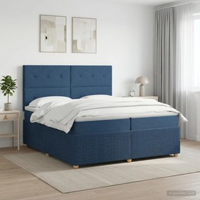 vidaXL Κρεβάτι box spring με στρώμα Μπλε 200 x 200 cm Ύφασμα