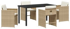 vidaXL Σέτ φαγητού για κήπο με μαξιλάρι 5 pcs Μπεζ Πολυ ράταν