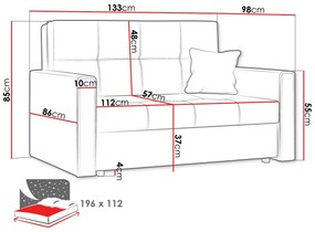 Καναπές κρεβάτι Columbus 110, Αριθμός θέσεων: 2, Αποθηκευτικός χώρος, Γκρι, 85x133x98cm, 57 kg, Πόδια: Μέταλλο, Έπιπλα ήδη συναρμολογημένα
