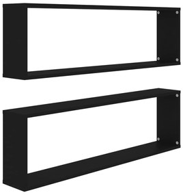 vidaXL Ράφια Κύβοι Τοίχου 2 τεμ. Μαύρα 100 x 15 x 30 εκ. Επεξ. Ξύλο