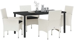 vidaXL Σέτ φαγητού για κήπο με μαξιλάρι 5 pcs Λευκό Πολυ ράταν