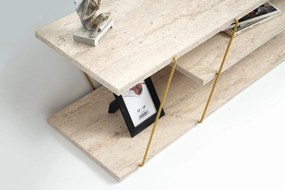 Έπιπλο Τηλεόρασης Τραβερτίνη / Χρυσό CLOGEDO 120x30x33