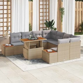 vidaXL Σετ Καναπέ Κήπου με αποθήκευση 9 pcs Μπεζ Πολυ ράταν