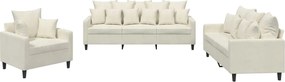 vidaXL Πολυθρόνες Σετ 3 Τεμαχίων Κρεμ από Βελούδο με Μαξιλάρια