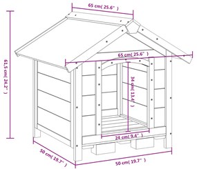 Σπίτι Σκύλου Μόκα 65 x 65 x 61,5 εκ. από Μασίφ Ξύλο Πεύκου - Καφέ