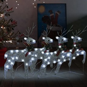 vidaXL Χριστουγεννιάτικοι Τάρανδοι 4 τεμ. με 80 LED Ασημί