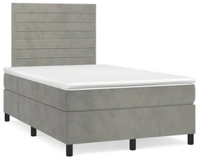 Κρεβάτι Boxspring με Στρώμα Ανοιχτό Γκρι 120x190 εκ. Βελούδινο - Γκρι