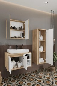 Stewehome Μπάνιο ντουλάπι με νιπτήρα από mdf με καθρέφτη και ψηλό ντουλάπι Λευκό 70x70x70 cm