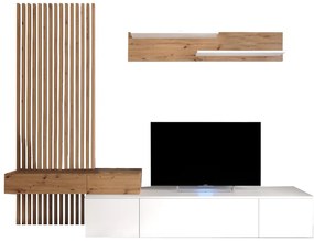 Σύνθετο σαλονιού Litende pakoworld sonoma-λευκό μελαμίνης 210x42x199.5εκ