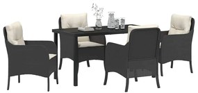 vidaXL Σέτ φαγητού για κήπο με μαξιλάρι 5 pcs Μαύρο Πολυ ράταν