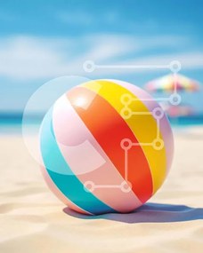 Σετ των 2 Intra Συλλεκτικό Ξύλινο Παζλ Plywood  4mm - Πολύχρωμη μπάλα παραλίας στην αμμώδη παραλία Σε Ξύλινο Κουτί - Διαστάσεις: 10x10 cm – 25 κομμάτια