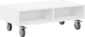vidaXL Κομοδίνο με τροχούς Λευκό 90 x 50 x 30 cm Επεξεργασμένο ξύλο