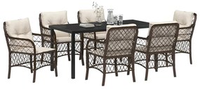 vidaXL Σέτ φαγητού για κήπο με μαξιλάρι 7 pcs Καφέ Πολυ ράταν
