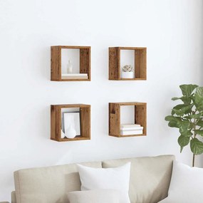 vidaXL Ράφια Τοίχου με ράφι 4 pcs Παλιό ξύλο Επεξεργασμένο ξύλο