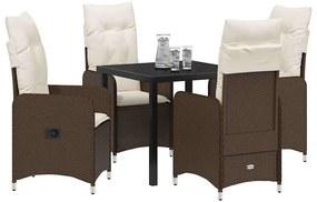 vidaXL Σέτ φαγητού για κήπο με μαξιλάρι 5 pcs Καφέ Πολυ ράταν