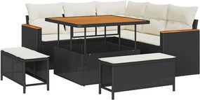 vidaXL Σετ Καναπέ Κήπου με μαξιλάρι 8 pcs Μαύρο Πολυ ράταν