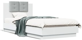 Πλαίσιο Κρεβατιού με Κεφαλάρι και LED Λευκό 90 x 200 εκ.