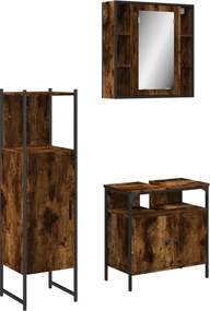 vidaXL Σετ Επίπλων Μπάνιου 3 Τεμαχίων Καπνιστή Δρυς Επεξεργασμένο Ξύλο