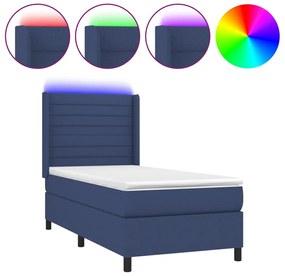 vidaXL Κρεβάτι Boxspring με Στρώμα &amp; LED Μπλε 90x200 εκ. Υφασμάτινο