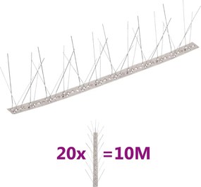 vidaXL Απωθητικές Ακίδες Περιστεριών 5 Σειρών Σετ των 20 10μ Αν.Ατσάλι
