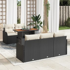 vidaXL Σετ 6 Τεμαχίων Κήπου με Μαξιλάρια Μαύρο Πολυ Ρατάν Ακακία