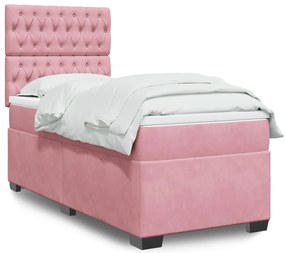 vidaXL Κρεβάτι Boxspring με Στρώμα Ροζ 90x200 εκ. Βελούδινο