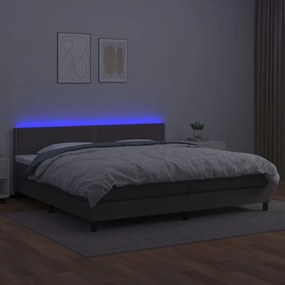 vidaXL Κρεβάτι Boxspring με Στρώμα &amp; LED Γκρι 200x200 εκ. Συνθ. Δέρμα