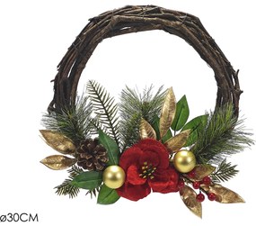Χριστουγεννιάτικο Στεφάνι Με Κουκουνάρια Και Berries Κόκκινο/Χρυσό Φ30cm