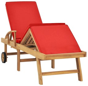 vidaXL Ξαπλώστρα Κόκκινη από Μασίφ Ξύλο Teak με Μαξιλάρι