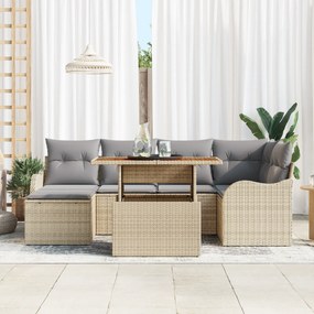 vidaXL Σετ 7 Τεμαχίων Καναπέ Κήπου με Μαξιλάρια Μπεζ Πολυ Ρατάν
