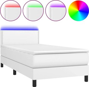 vidaXL Κρεβάτι Boxspring με Στρώμα &amp; LED Λευκό 90x200 εκ. Συνθ. Δέρμα