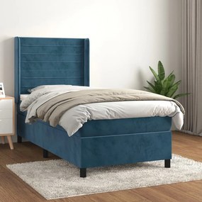 Κρεβάτι Boxspring με Στρώμα Σκούρο Μπλε 90x200 εκ. Βελούδινο