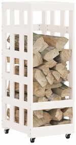 vidaXL Ξυλοθήκη με Τροχούς Λευκή 40x49x110 εκ. από Μασίφ Ξύλο Πεύκου