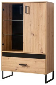 Βιτρίνα Ogden P124, Artisan βελανιδιά, Μαύρο, Με πόρτες, Με συρτάρια, 142x90x40cm, 55 kg | Epipla1.gr
