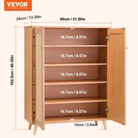 VEVOR Rattan Shoe Cabinet 5 Tiers Shoe Organizer 2 Doors &amp; Adjustable Shelves