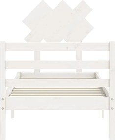 vidaXL Πλαίσιο Κρεβατιού με Κεφαλάρι Λευκό Μασίφ Ξύλο Single